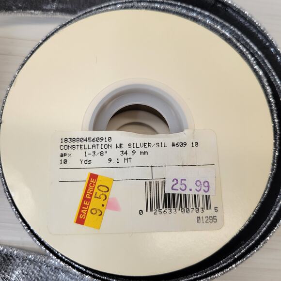 WFR Silver and Black Metallic Ribbon with Silver Stars and Edges, 10 yds - Picture 7 of 7